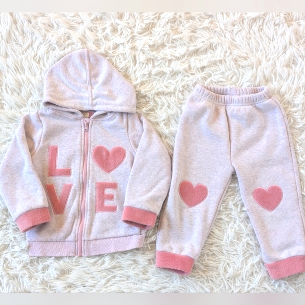 First Impressions pink fleece hoodie and jogger set size 24 months